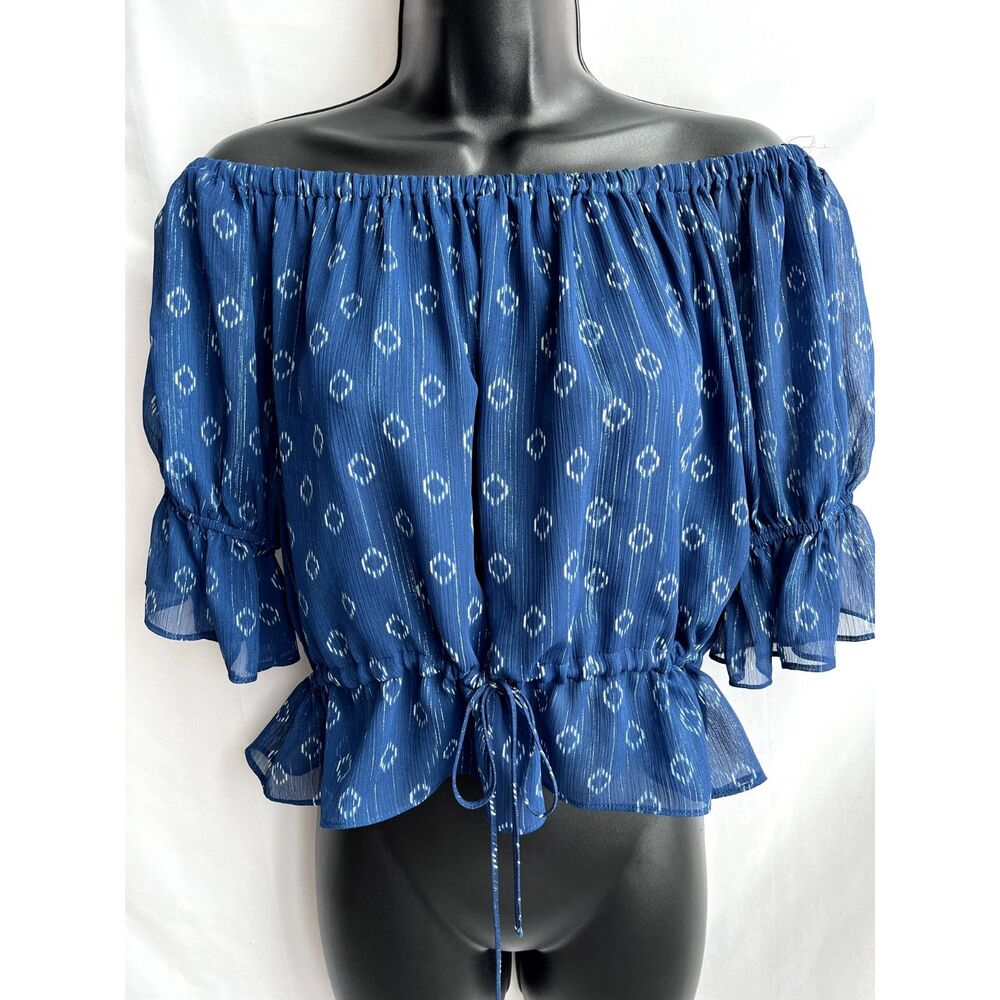 Misa Los Angeles Peasant Blouse Puff Sleeve Blue Cottage Top Size S Prairie Boho